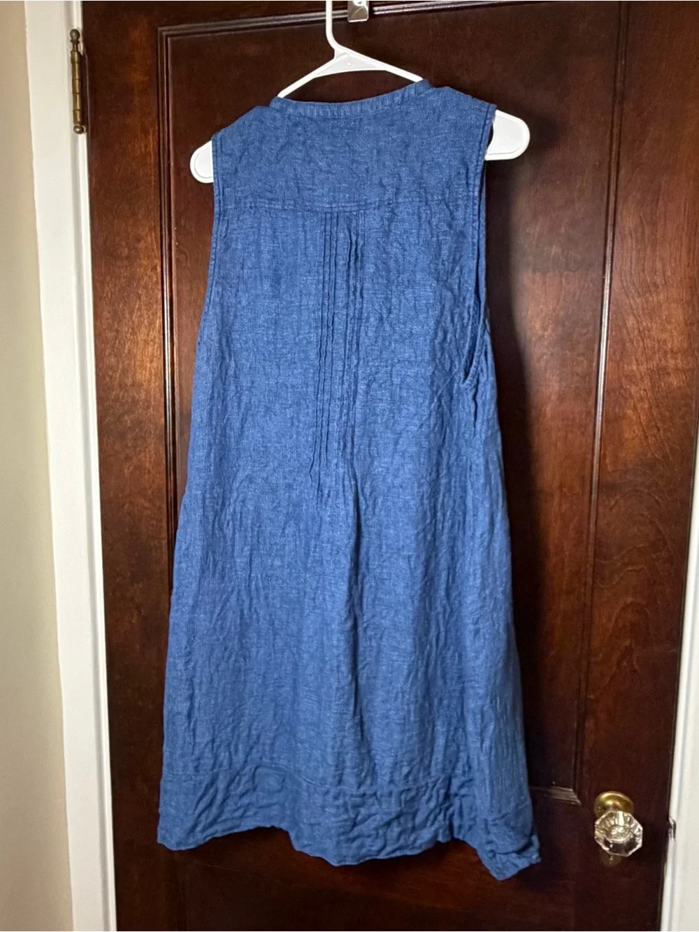 Faherty Dress XXL Isha Basketweave Indigo Blue 100% Linen Knit Pintuck Pockets - Picture 3 of 11